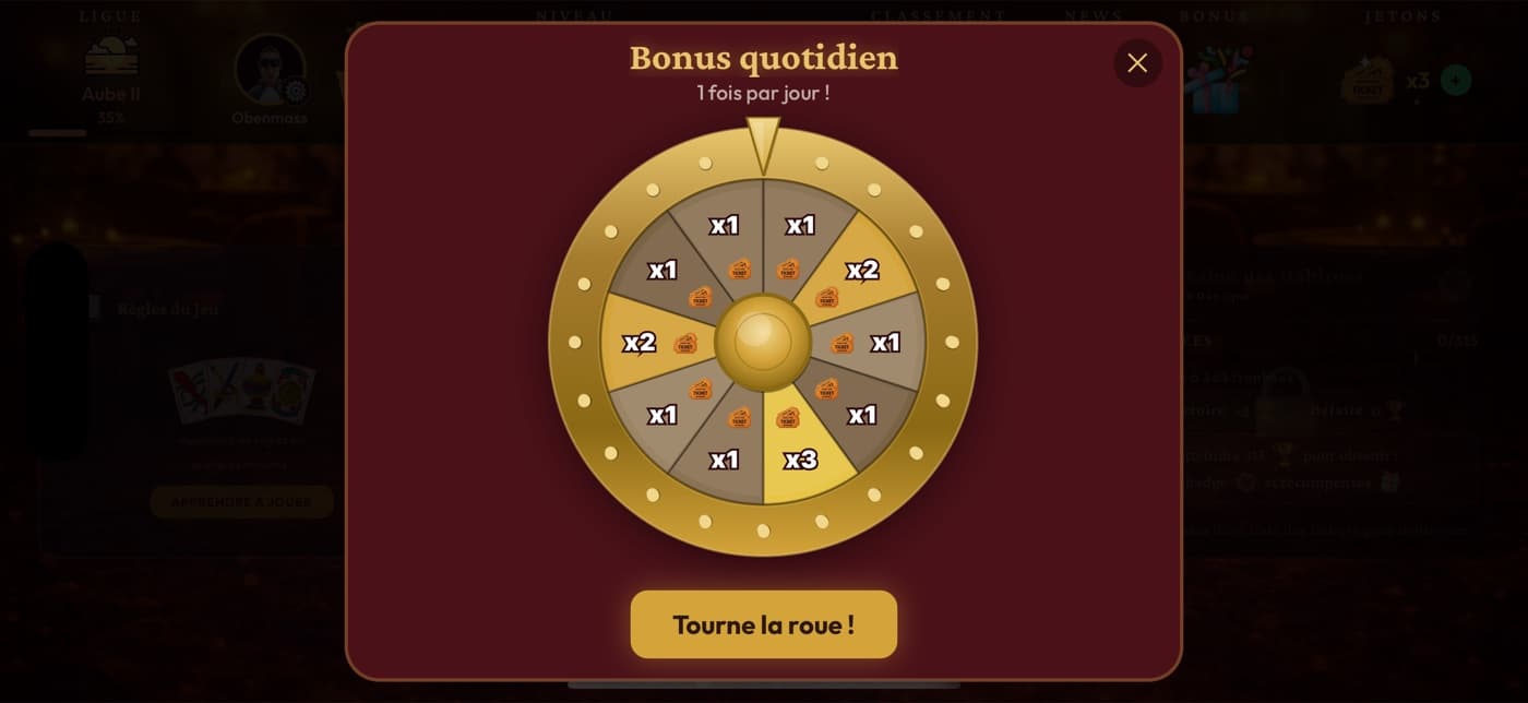 Bonus quotidien — tourne la roue chaque jour