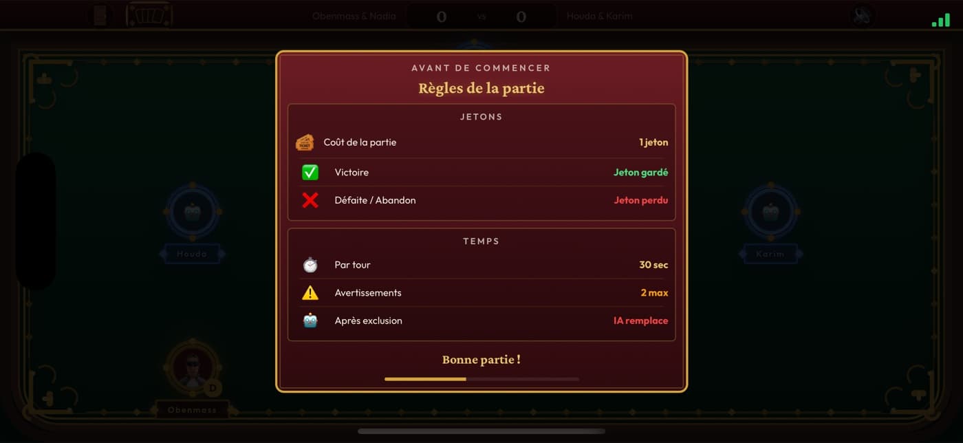 Règles claires — 1 jeton = 1 partie